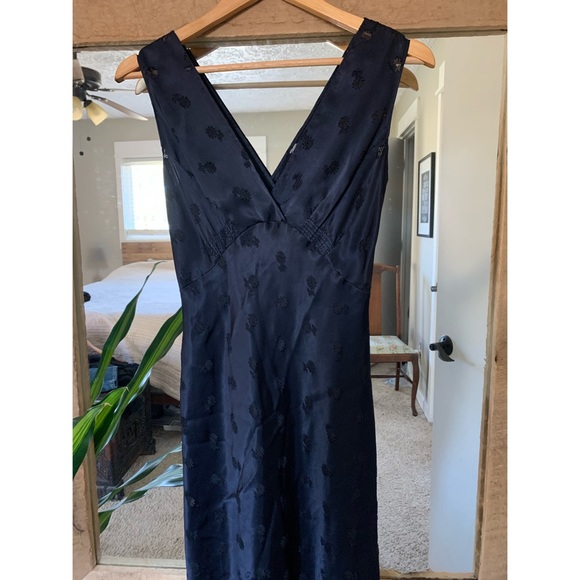 Vintage Dark Blue Floral Long Satin Nightgown - Picture 8 of 8